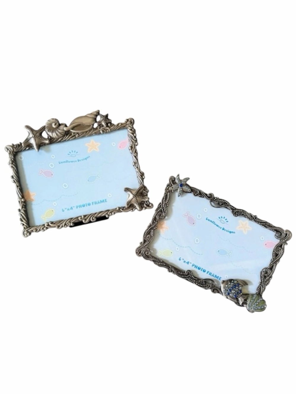 Set of 2 Sunflower Designs Pewter Coastal Sea Life Picture Frames 6X4